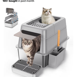 Stainless Steel Litter Box with Lid, XL Extra Large Enclosed Cat Litter Box Fits All Cats Modular Design with Flip Cover