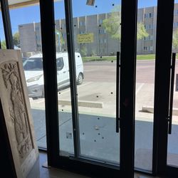 2-self Closing Black Aluminum Doors IN / OUT Swing 48x96