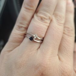 14k White Gold Real Diamond Real Saphire Ring Size 7 I Believe