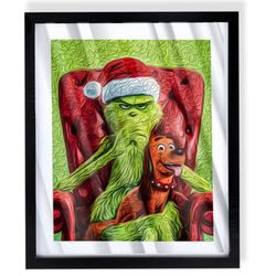 custom art piece of the grinch and max on black frame