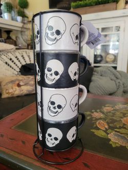  New Skull Stackable Coffee Mugs Cups Gothic Halloween  Thumbnail