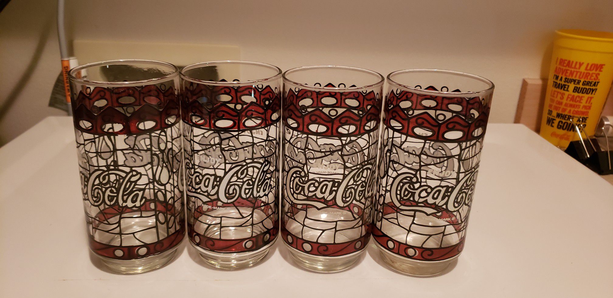 Set of 4 Vintage Stained Glass Design Coca Cola Glasses
