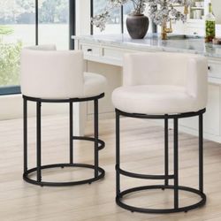 LUE BONA 26.8" Counter Height Bar Stools Set of 2, 180° Swivel Bar Stools with Back, Modern Barrel C