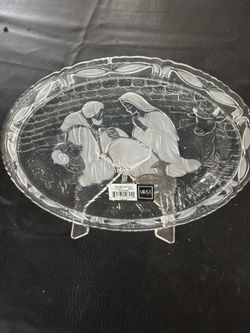Crystal Nativity Plaque New In Box With Display Stand 