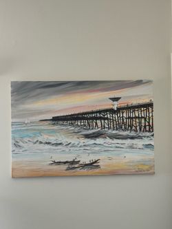 Original Seal Beach CA Pier Painting by Noiron 24x36