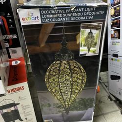 Hanging Metal Leaf Pattern LED Lantern with 5 Hour Battery Timer, 8.5 by 38 Inch