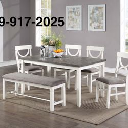 CASUAL 2 TOMED DINING TABLE WITH CHAIRS AND BENCH 