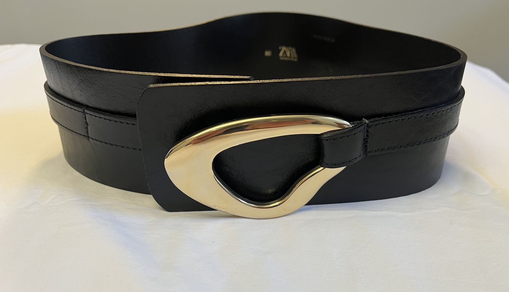 Zara Black Leather Sash BeltWith Gold Buckle