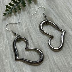 Open Heart silver tone dangle Earrings