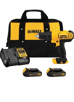 Dewalt cordless 20v max drill driver set , 2 speed, high-performance motor includes 2 xr 1.3 li-ion batteries, charger, contractor bag