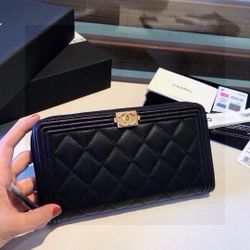 LeBoy Black Leather Long Wallet 