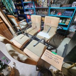 Mid-Century 1967 Howell Kitchen table set with mustard colored chairs, Metal Frame with glass top.