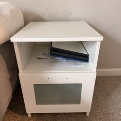 2 White Nightstand / Side Table with Storage – Good Condition
