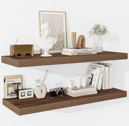 NEW-Rustic Wooden Wall Shelves - 24"x 9"x 1.6" 2Pack, Walnut