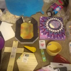 Huge Lot Of Art Supplies Paintable Objects And Letters That Stick On Or Iron On Etc Etc