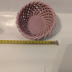 Tiny Ceramic Hand Woven Basket Vintage