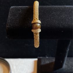 Women’s “gold” Colored Bracelet With Crystals And Brown Stone