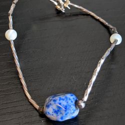 Sterling  Silver Sodalite Station Bangle 6.75"🔵