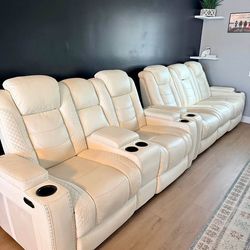 3 Pieces off White Breathing Leather Living Room Recliner Sofa Set