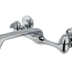 Proseal KF200 Double-Handle 2-Hole Wall-Mount Bridge Kitchen Faucet, Polished Chrome (New)
