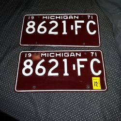 1971 Michigan License Plate Number 8621- F C