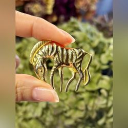 Vintage Zebra Gold Tone Brooch