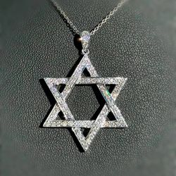 Jewelry 18k solid white gold natural diamond 1.50CTW Star of David ✡️ pendant charm