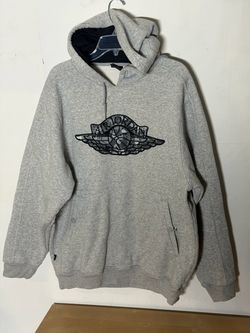 Jordan Wings Embroidered Hoodie Men’s Medium Gray Heavyweight Fleece 258055
