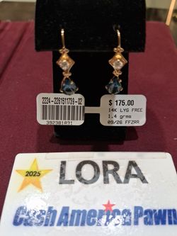 14K Gold Drop Earrings with Blue and Clear Stones