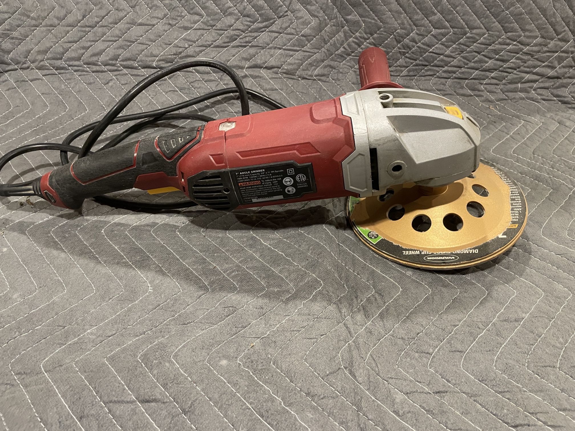Chicago Electric 7” Angle Grinder With 7” Diamond Grinding Wheel