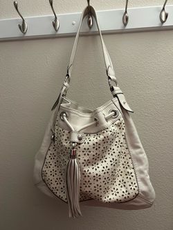Brighton White Laser-Cut Tassel Shoulder Hobo Bag