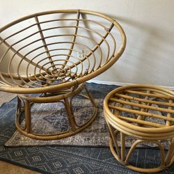 RARE Vintage Papasan Chair Frame & Stool Frame Set