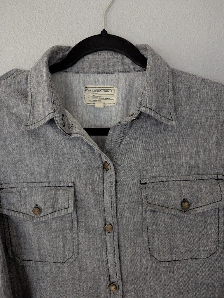 Current Elliott The Perfect Shirt Black Chambray Denim Button Up Size 2