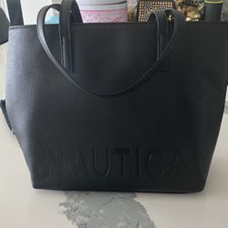 Nautica Tote Bag  Black Leather Lot Inner pockets 