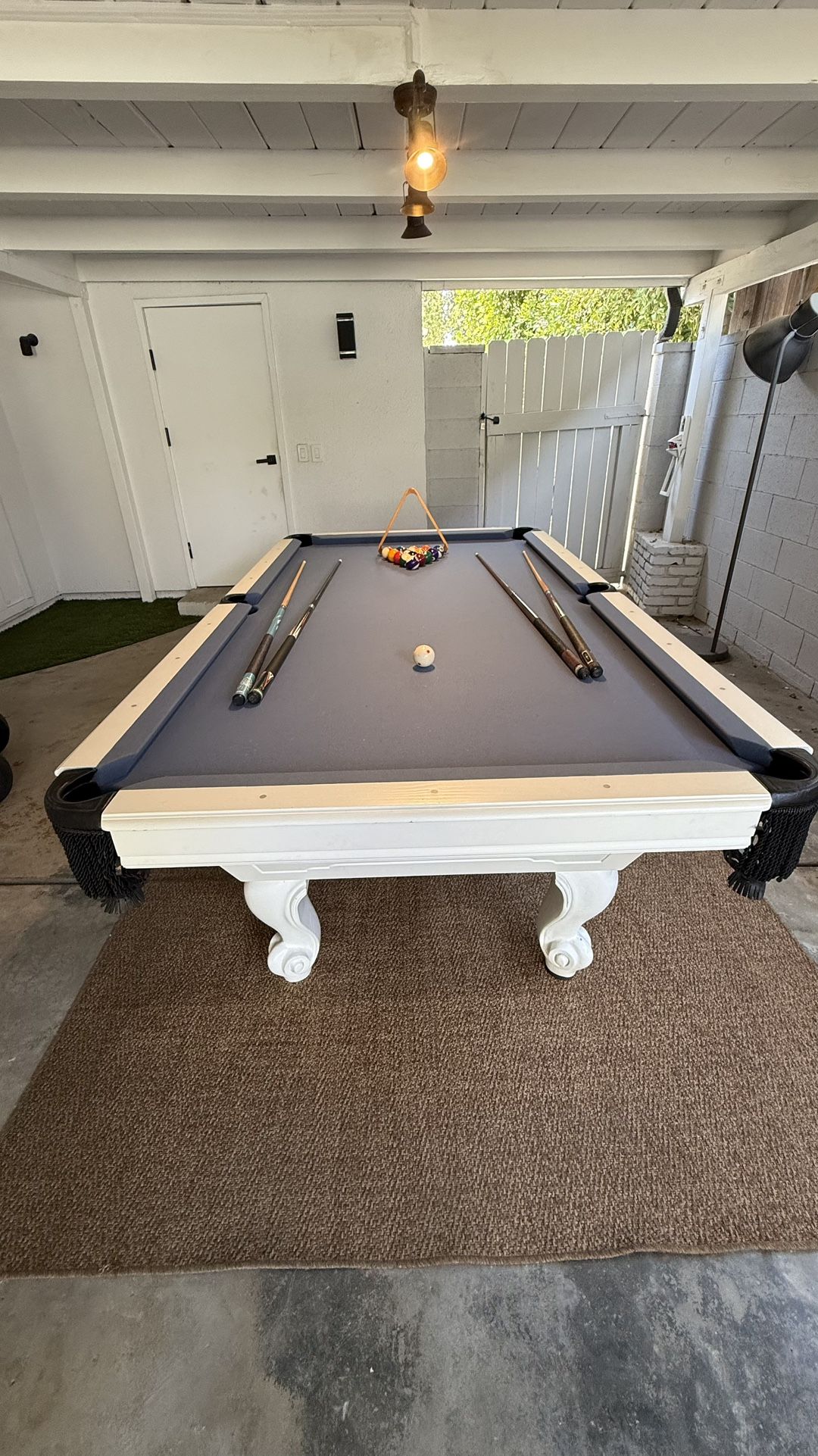 White Pool Table - Great Condition - Includes Cues and Balls