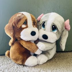 Sad Sam and Honey holding hands couple vintage Applause plush dogs
