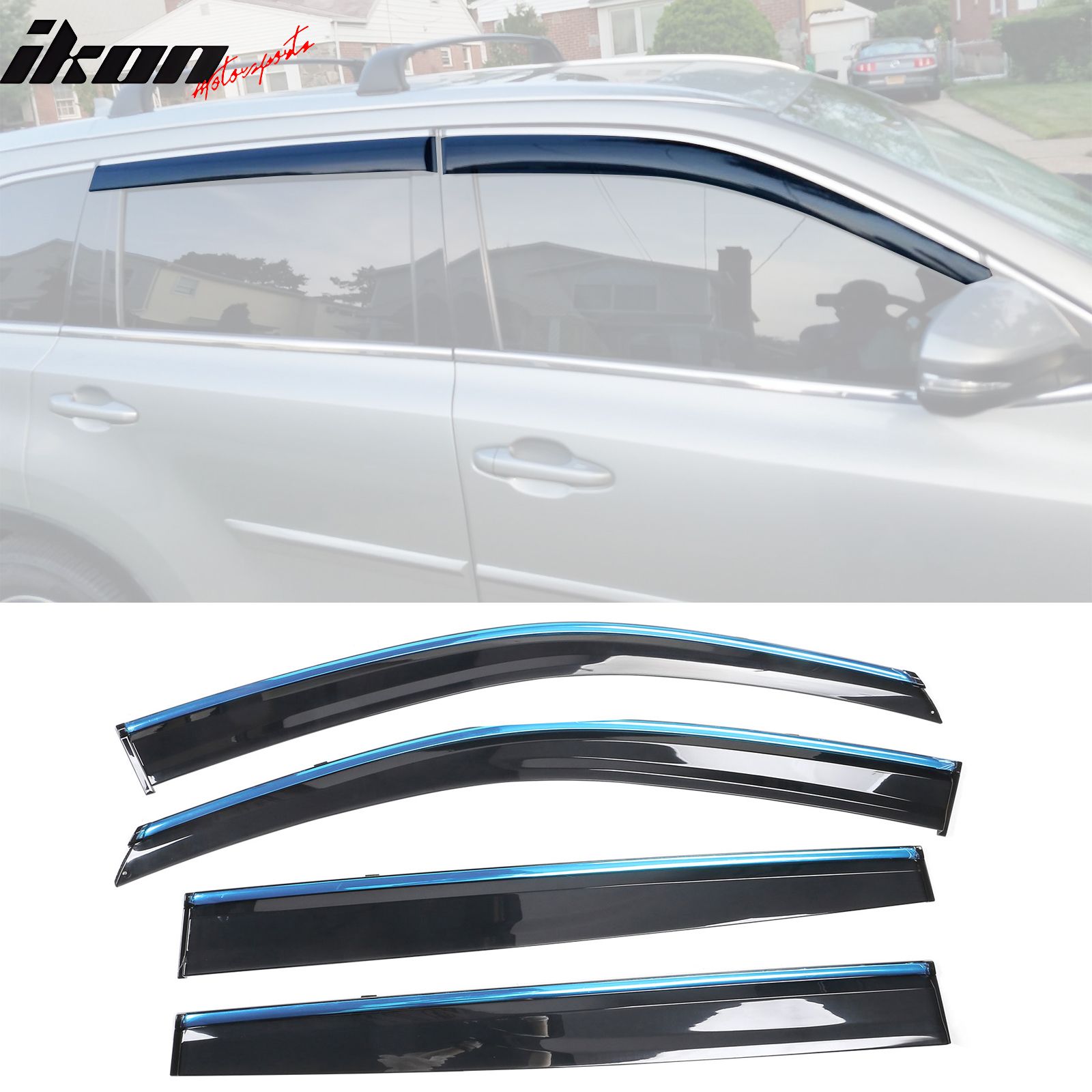 Fits 2014-2019 Toyota Highlander PC Window Visors Deflector With Chrome Trim 4PCS