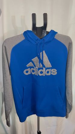 Adidas Men's Grey and Blue Hoodie