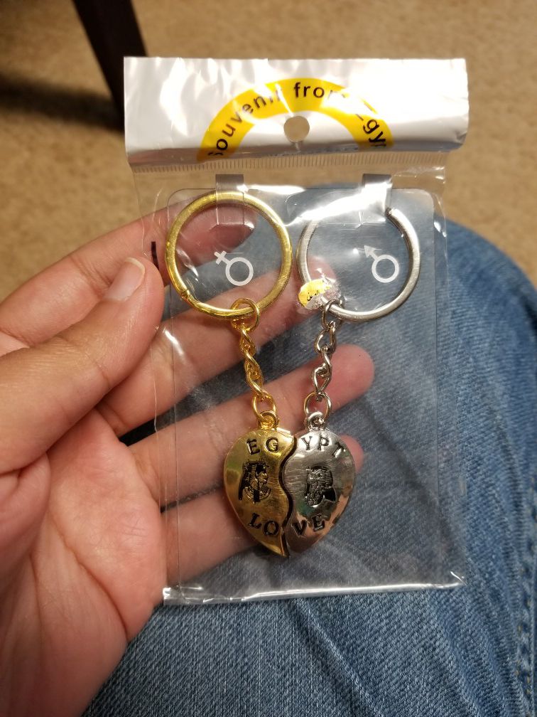 Egypt Love Keychain Two Hearts His and Her New