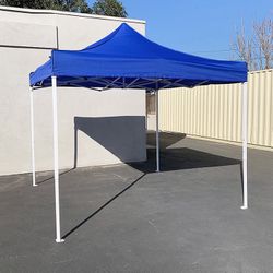 (Brand New) $110 Heavy-Duty 10x10 ft Popup Canopy Tent Instant Shade w/ Carry Bag Rope Stake, White/Blue 