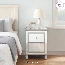Drawer Nightstand Mirrored Glass