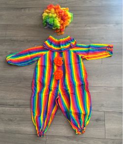 Vintage Clown Costume Kids Striped Polka Dot Pom Pom 80s 90s Multi Colored 4T