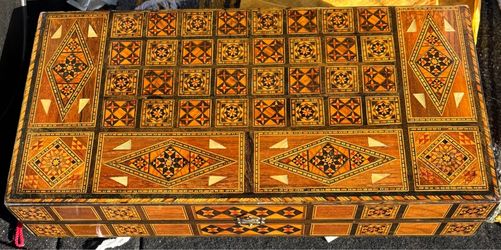 Vintage Handcrafted Syrian Mosaic Backgammon & Chess Board Set