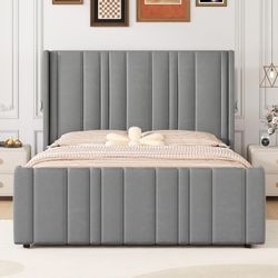 HOMBCK Full Size Bed Frame, Velvet Upholstered Platform Bed Frame Full with Vertical Channel Tufted Headboard & Footboard, Wooden Slats/Noise Free/No 
