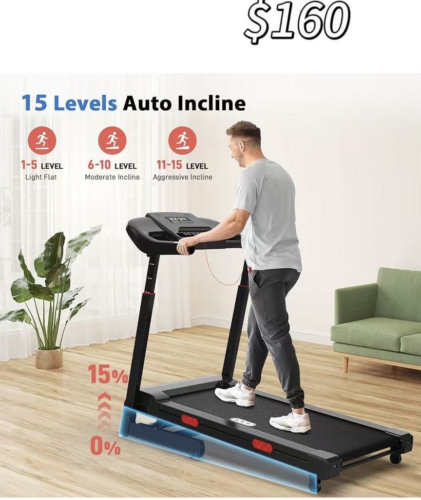 😀 Treadmill with Auto Incline - Adjustable Height Handrail 15% Auto Incline Treadmill with 400 lbs Capacity - Foldable Running Machine