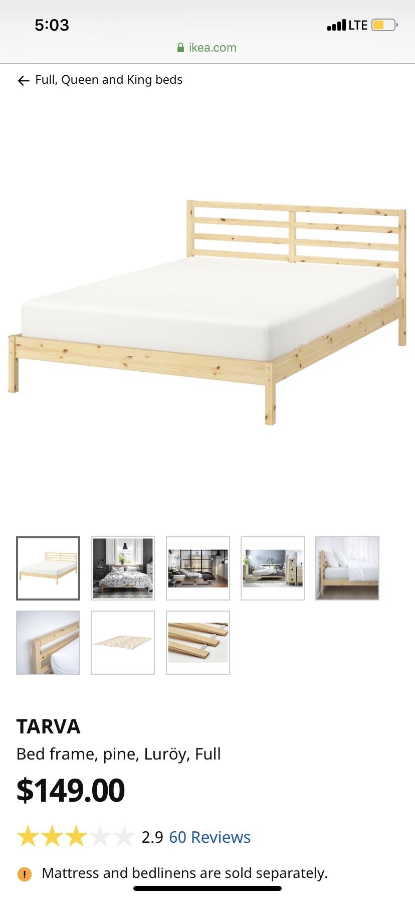 IKEA pine FULL bed frame