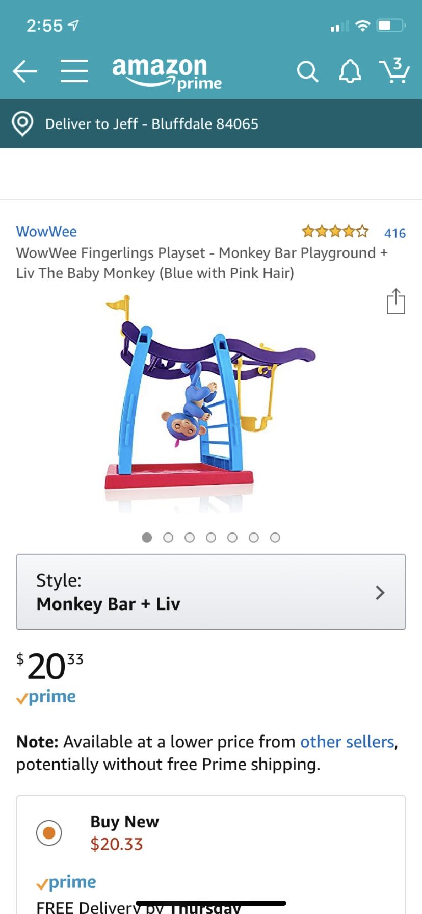 WowWee Fingerlings Playset - Monkey Bar Playground + Liv The Baby Monkey (Blue with Pink Hair)