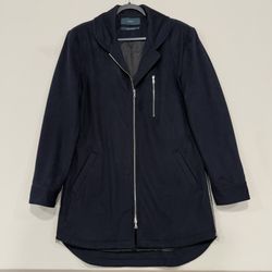 3.W.Y Wool Rayon Navy Men's Size L Coat Jacket Zip Up Collar New York 