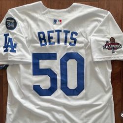White Los Angeles Dodgers Mookie Betts Jersey  Stitch World Series Fernando Patch