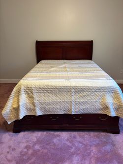Cherry Wood Sleigh Bed Frame with Storage Drawers